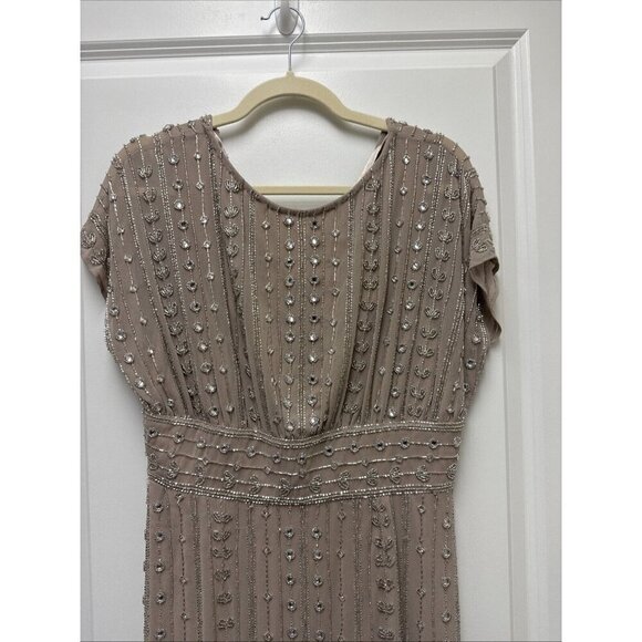 Mac Duggal Size 8 Beige 93649 Beaded Cap Sleeve Column Gown Midi Dress $498 New - Picture 9 of 14